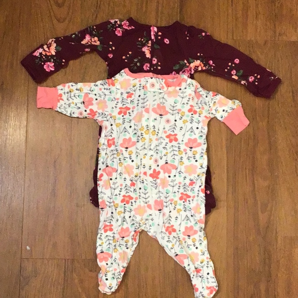 Floral Kids One Piece Set - Pink and Burgundy
